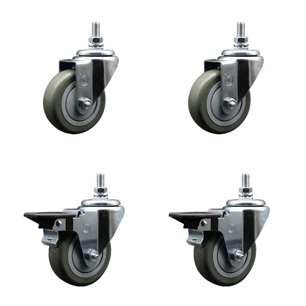Service Caster 35 Inch Gray Polyurethane 10 MM Threaded Stem Caster Set 2 Brakes SCC SCC-TS20S3514-PPUB-M1015-2-PLB-2 - main